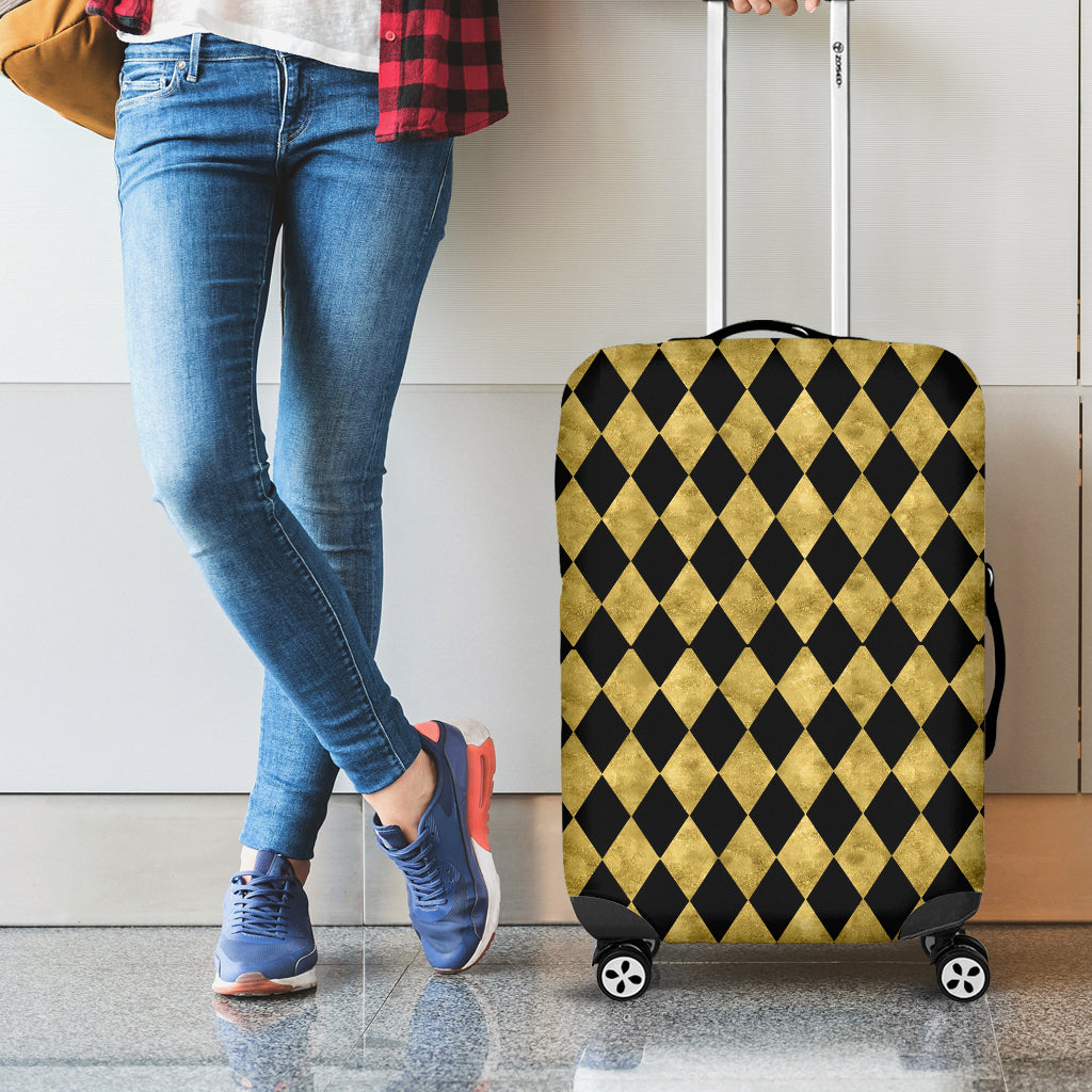 Black And Gold Harlequin Pattern Print Luggage Cover