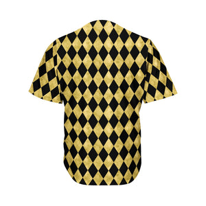 Black And Gold Harlequin Pattern Print Men's Baseball Jersey