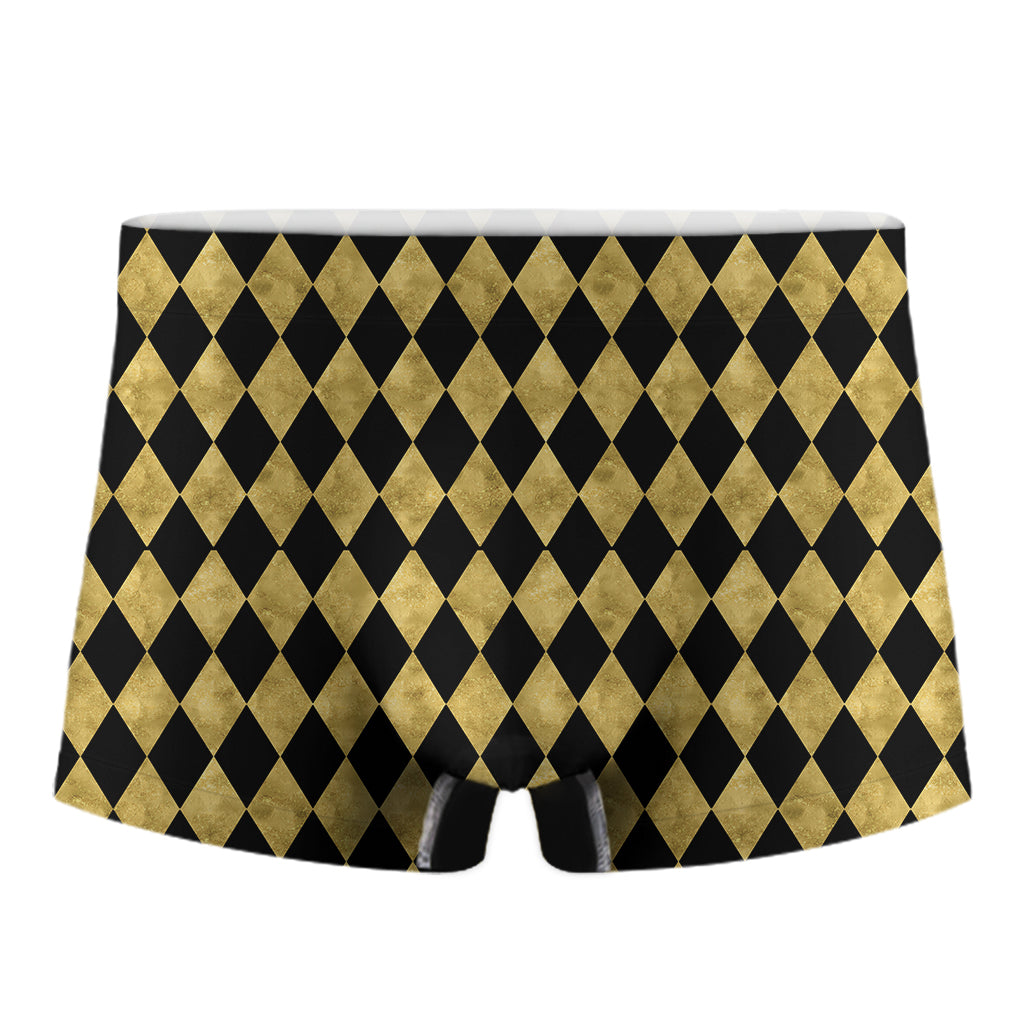 Black And Gold Harlequin Pattern Print Men's Boxer Briefs