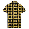 Black And Gold Harlequin Pattern Print Men's Short Sleeve Shirt