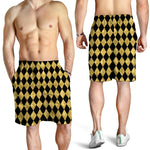 Black And Gold Harlequin Pattern Print Men's Shorts