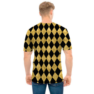 Black And Gold Harlequin Pattern Print Men's T-Shirt