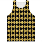 Black And Gold Harlequin Pattern Print Men's Tank Top