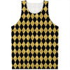Black And Gold Harlequin Pattern Print Men's Tank Top