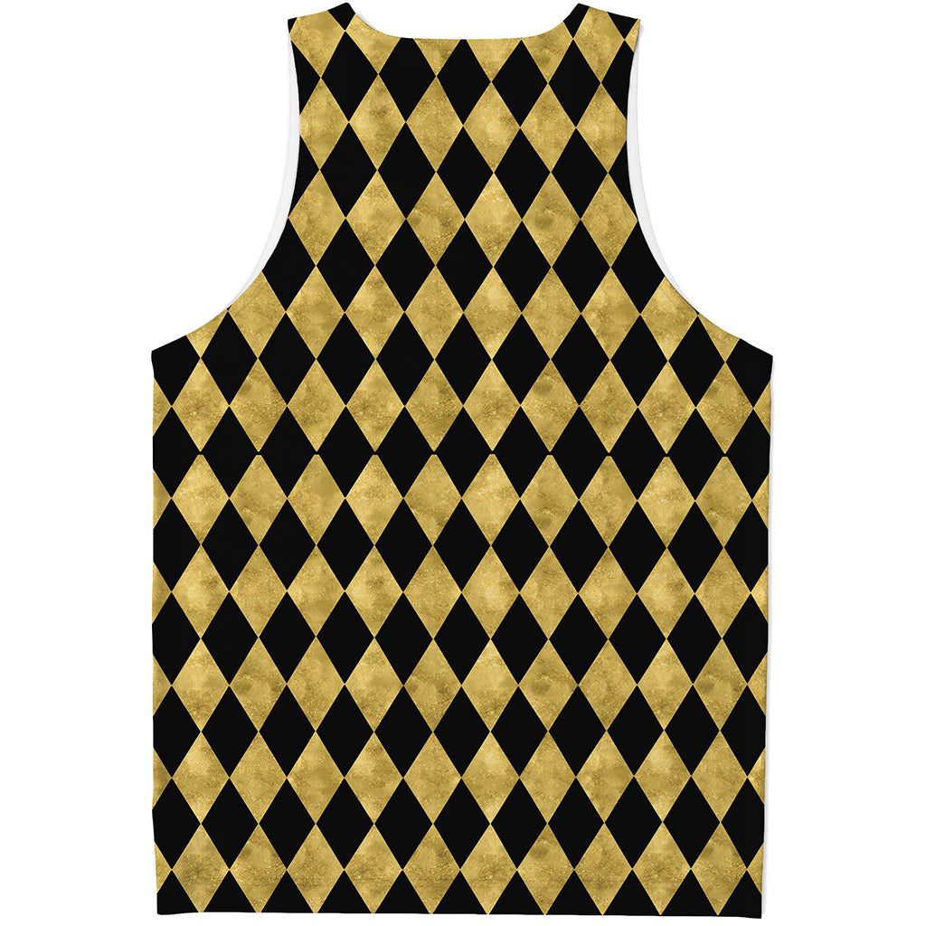 Black And Gold Harlequin Pattern Print Men's Tank Top