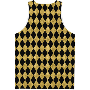 Black And Gold Harlequin Pattern Print Men's Tank Top