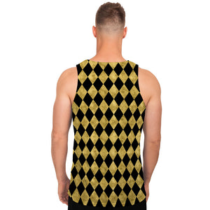 Black And Gold Harlequin Pattern Print Men's Tank Top