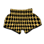 Black And Gold Harlequin Pattern Print Muay Thai Boxing Shorts