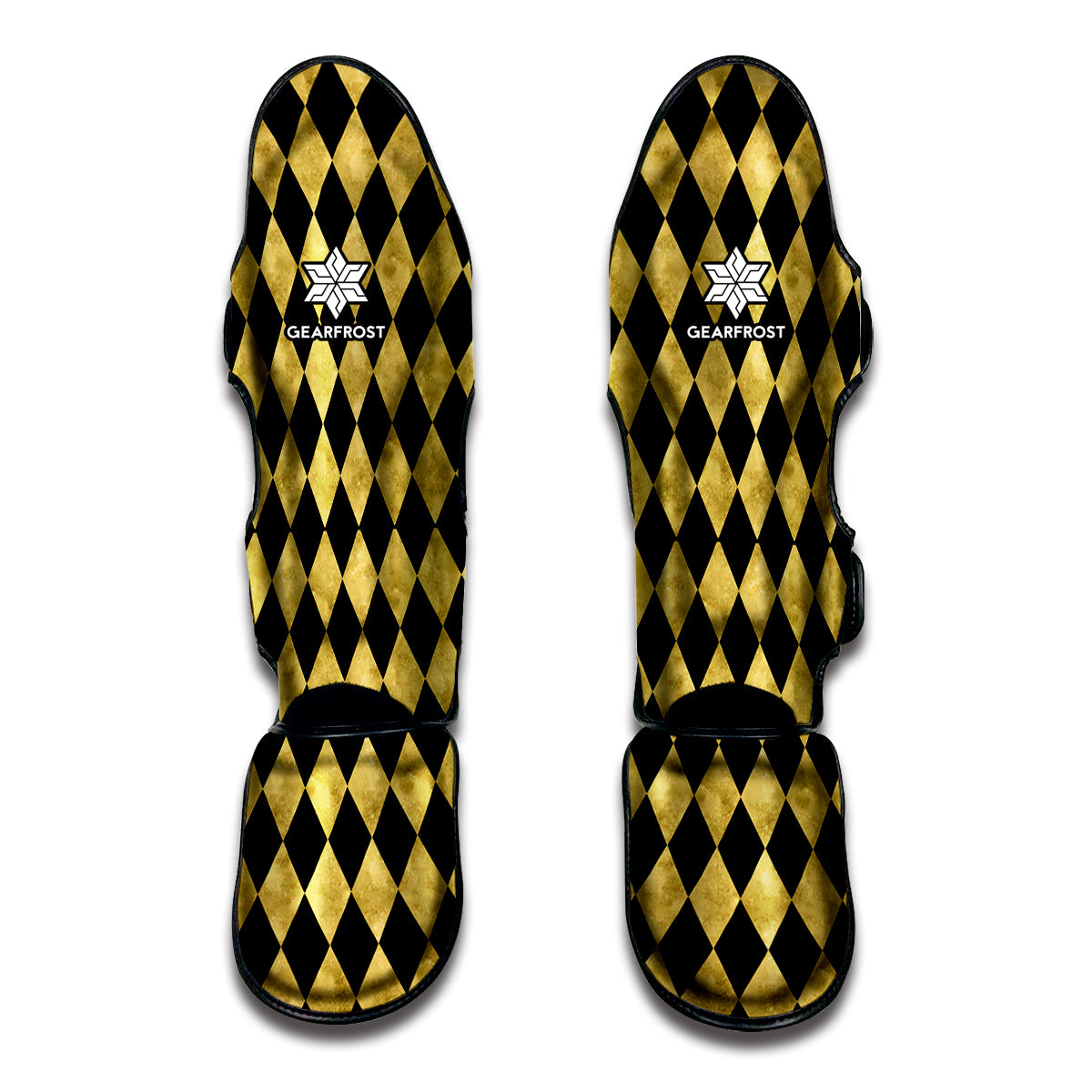 Black And Gold Harlequin Pattern Print Muay Thai Shin Guard