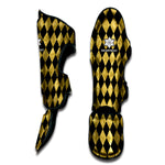 Black And Gold Harlequin Pattern Print Muay Thai Shin Guard