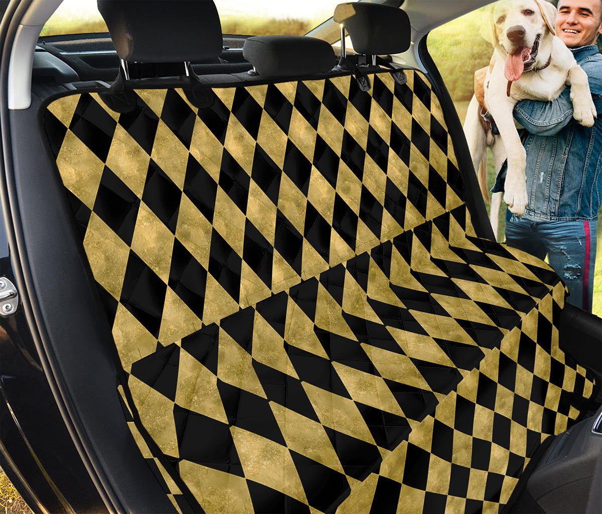 Black And Gold Harlequin Pattern Print Pet Car Back Seat Cover