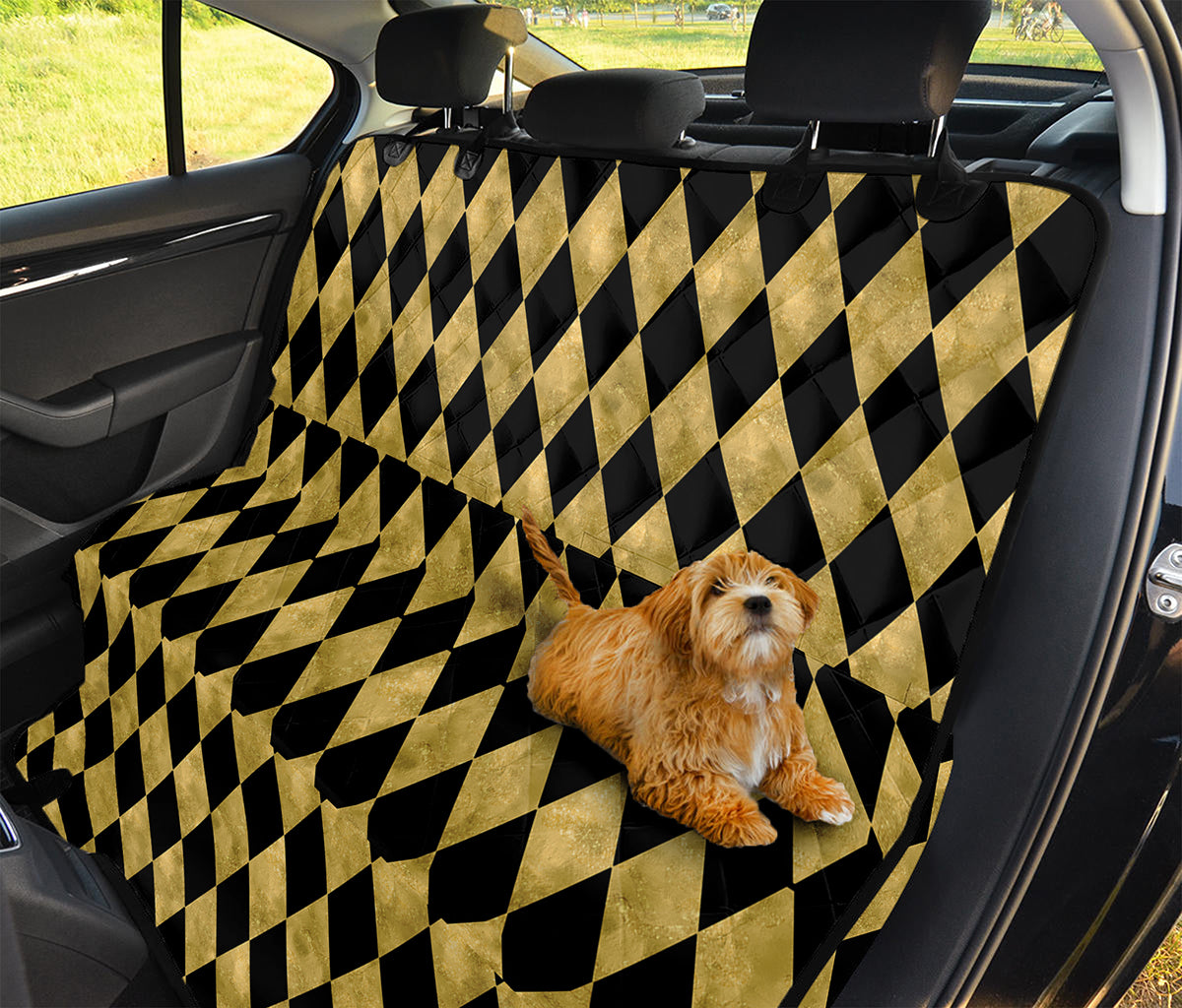 Black And Gold Harlequin Pattern Print Pet Car Back Seat Cover