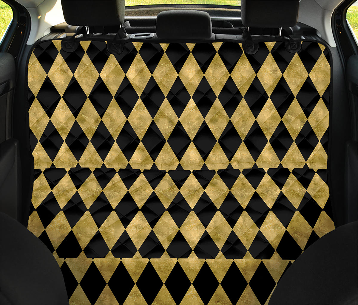 Black And Gold Harlequin Pattern Print Pet Car Back Seat Cover