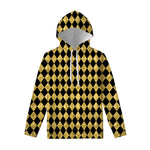 Black And Gold Harlequin Pattern Print Pullover Hoodie