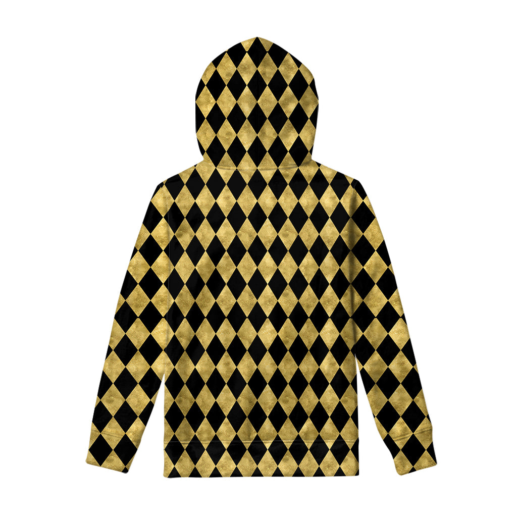 Black And Gold Harlequin Pattern Print Pullover Hoodie