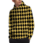 Black And Gold Harlequin Pattern Print Pullover Hoodie