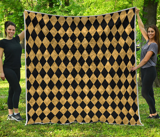 Black And Gold Harlequin Pattern Print Quilt