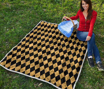 Black And Gold Harlequin Pattern Print Quilt