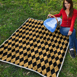 Black And Gold Harlequin Pattern Print Quilt