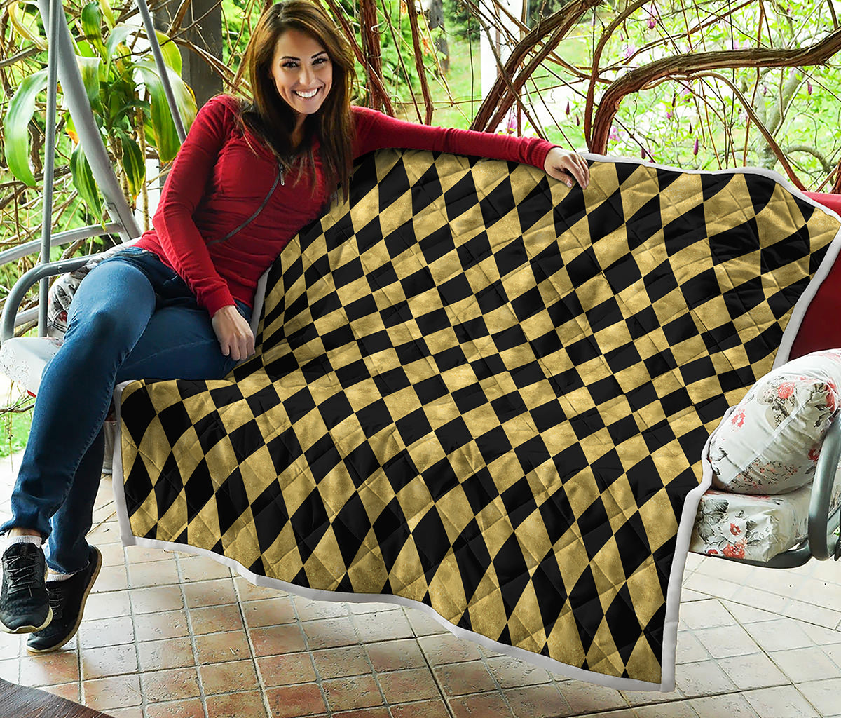 Black And Gold Harlequin Pattern Print Quilt