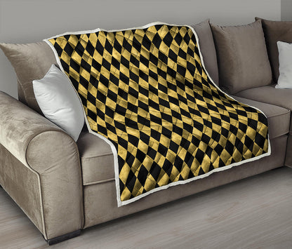 Black And Gold Harlequin Pattern Print Quilt