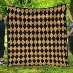 Black And Gold Harlequin Pattern Print Quilt