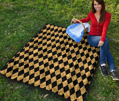 Black And Gold Harlequin Pattern Print Quilt