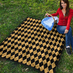 Black And Gold Harlequin Pattern Print Quilt