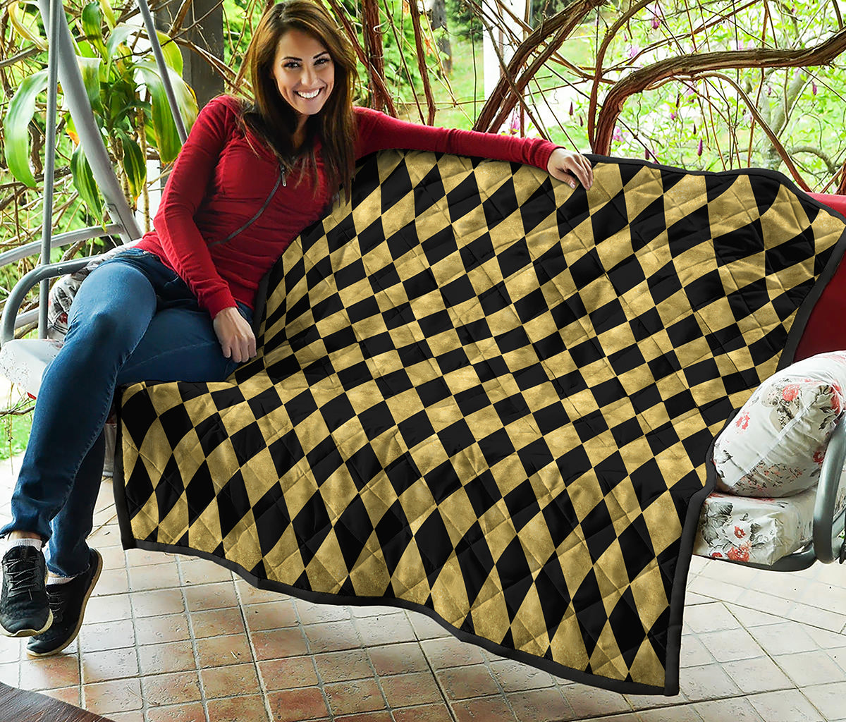 Black And Gold Harlequin Pattern Print Quilt