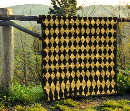 Black And Gold Harlequin Pattern Print Quilt