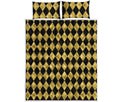 Black And Gold Harlequin Pattern Print Quilt Bed Set