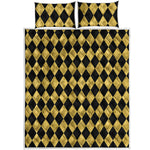 Black And Gold Harlequin Pattern Print Quilt Bed Set