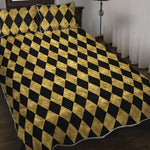Black And Gold Harlequin Pattern Print Quilt Bed Set