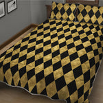Black And Gold Harlequin Pattern Print Quilt Bed Set