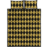 Black And Gold Harlequin Pattern Print Quilt Bed Set