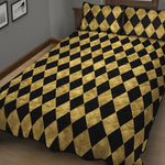 Black And Gold Harlequin Pattern Print Quilt Bed Set