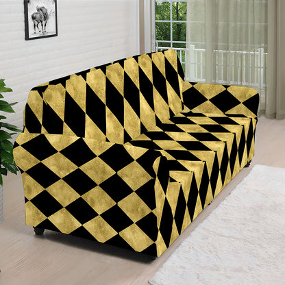 Black And Gold Harlequin Pattern Print Sofa Cover