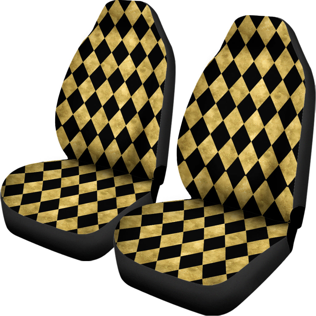 Black And Gold Harlequin Pattern Print Universal Fit Car Seat Covers