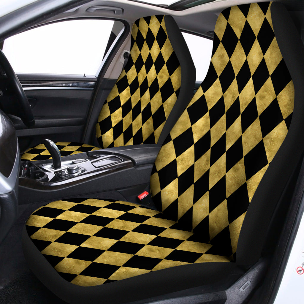 Black And Gold Harlequin Pattern Print Universal Fit Car Seat Covers