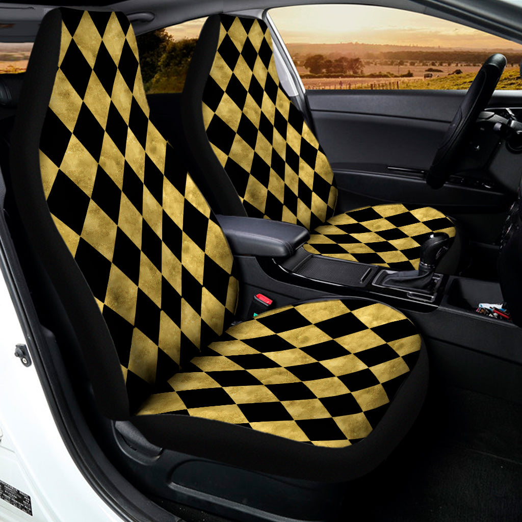 Black And Gold Harlequin Pattern Print Universal Fit Car Seat Covers