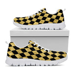 Black And Gold Harlequin Pattern Print White Sneakers