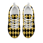 Black And Gold Harlequin Pattern Print White Sneakers