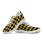 Black And Gold Harlequin Pattern Print White Sneakers