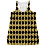 Black And Gold Harlequin Pattern Print Women's Racerback Tank Top