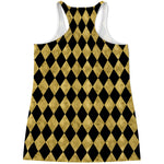 Black And Gold Harlequin Pattern Print Women's Racerback Tank Top