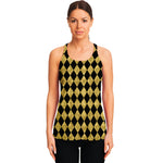 Black And Gold Harlequin Pattern Print Women's Racerback Tank Top
