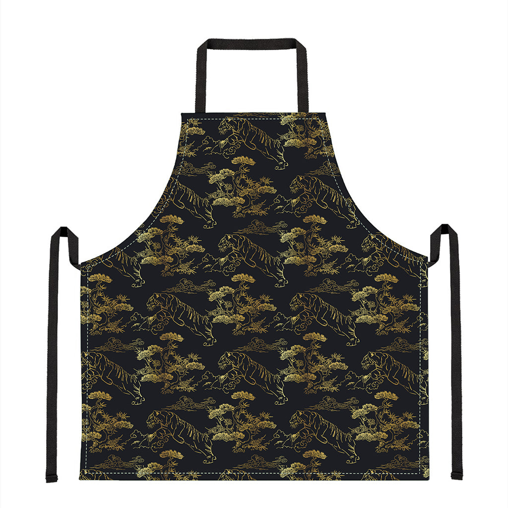 Black And Gold Japanese Tiger Print Apron