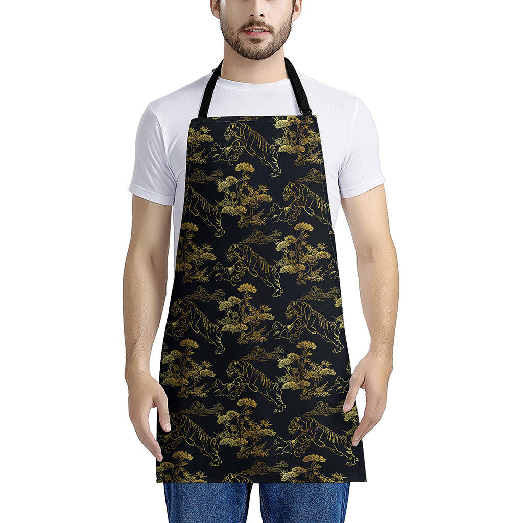 Black And Gold Japanese Tiger Print Apron