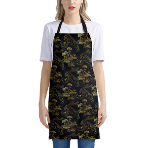 Black And Gold Japanese Tiger Print Apron