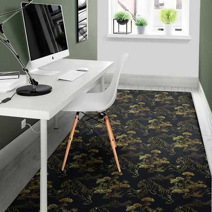 Black And Gold Japanese Tiger Print Area Rug